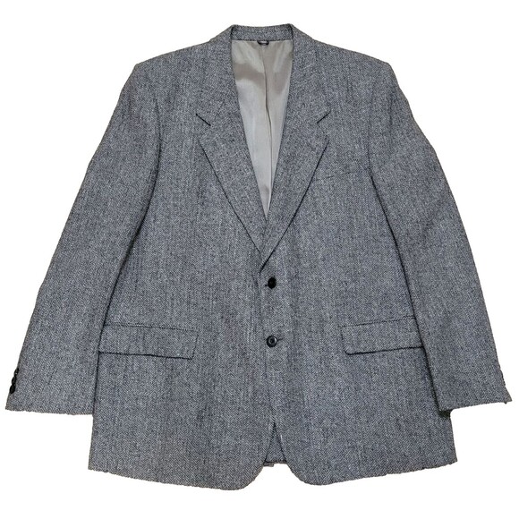 Vtg Bovet Blazer Mens 46R Gray Herringbone Tweed Wool Jacket Sportscoat Corpcore - Picture 1 of 16